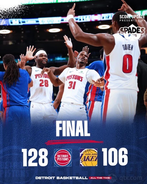 湖人主场106-128惨败活塞