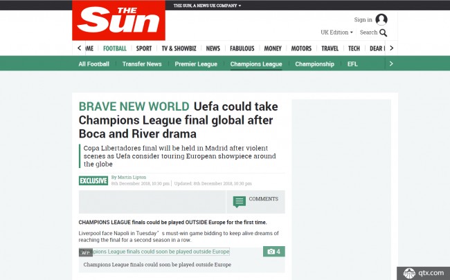 切费林：不排除在欧洲以外办欧冠决赛