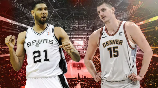 掘金球员尼古拉·约基奇和马刺名宿蒂姆·邓肯