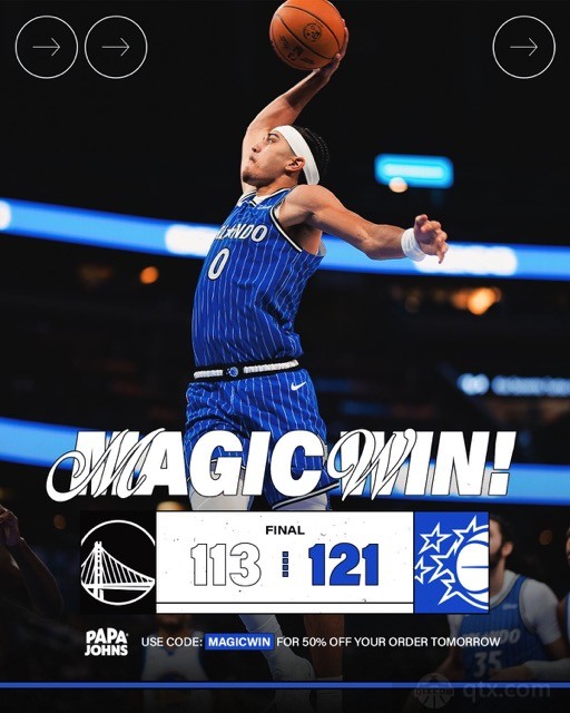 勇士客场113-121不敌魔术