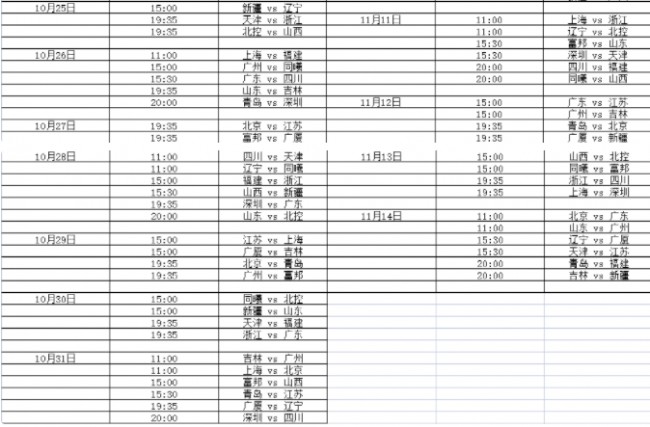 CBA新赛季常规赛具体赛程安排