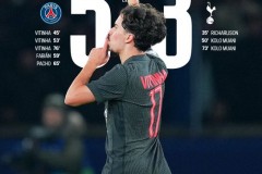 欧冠巴黎圣日耳曼5-3托特纳姆热刺 维蒂尼亚戴帽