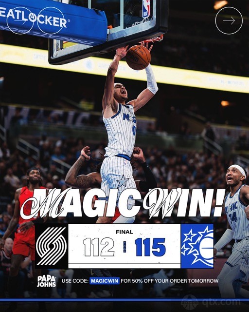 开拓者客场112-115惜败魔术