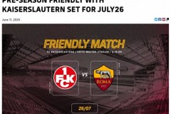 罗马将与凯泽斯劳滕踢友谊赛 庆祝凯泽斯劳滕成立125周年