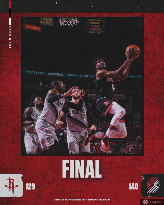 开拓者140-129力克火箭