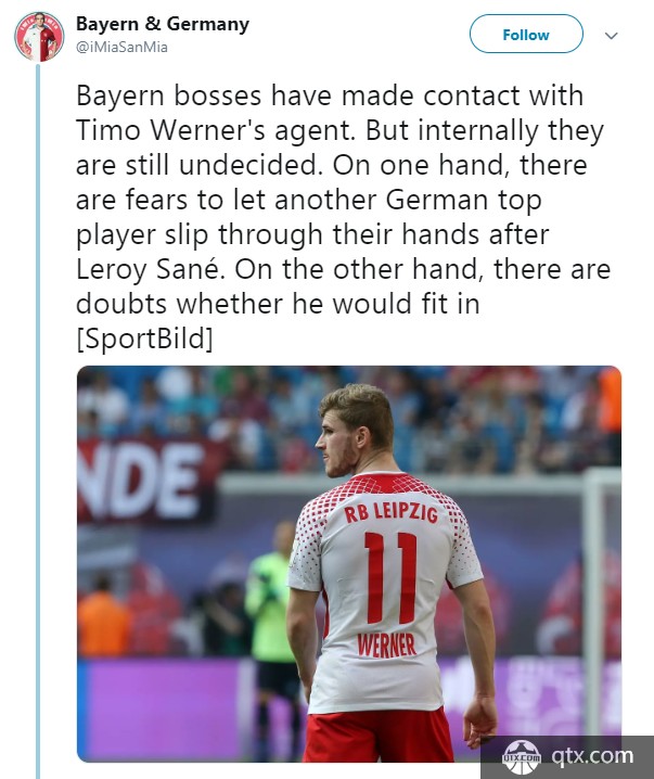 拜仁已接触维尔纳经纪人