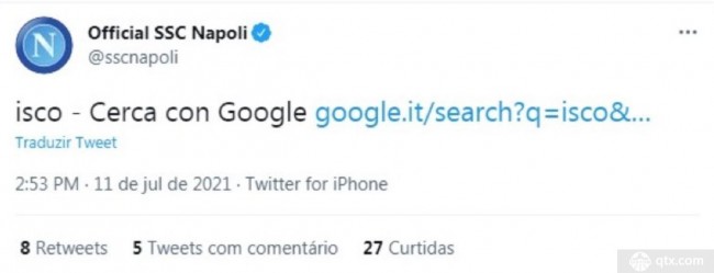 那不勒斯官推发布伊斯科相关内容