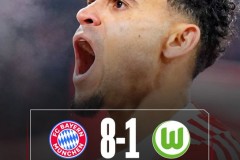 德甲拜仁慕尼黑8-1沃尔夫斯堡 拜仁血洗