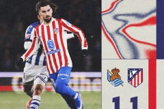 西甲皇家社会1-1马德里竞技 马竞继续排在第四